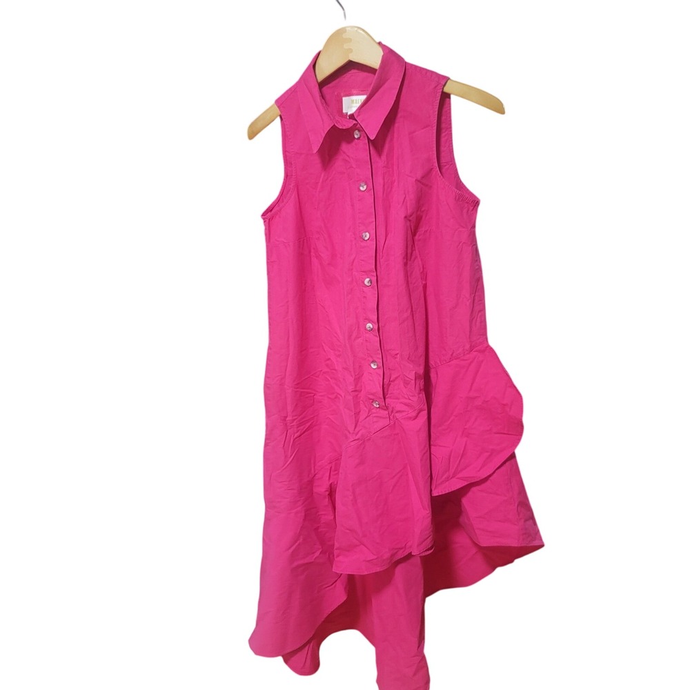 Maeve by Anthropologie Pink Sleeveless Collared Ruffle Hem Button Up Dress XS